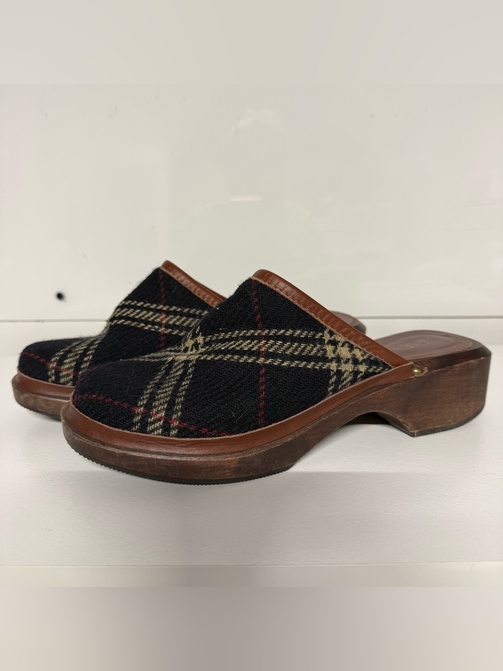 J. Crew Plaid Slip-On Clogs Wood